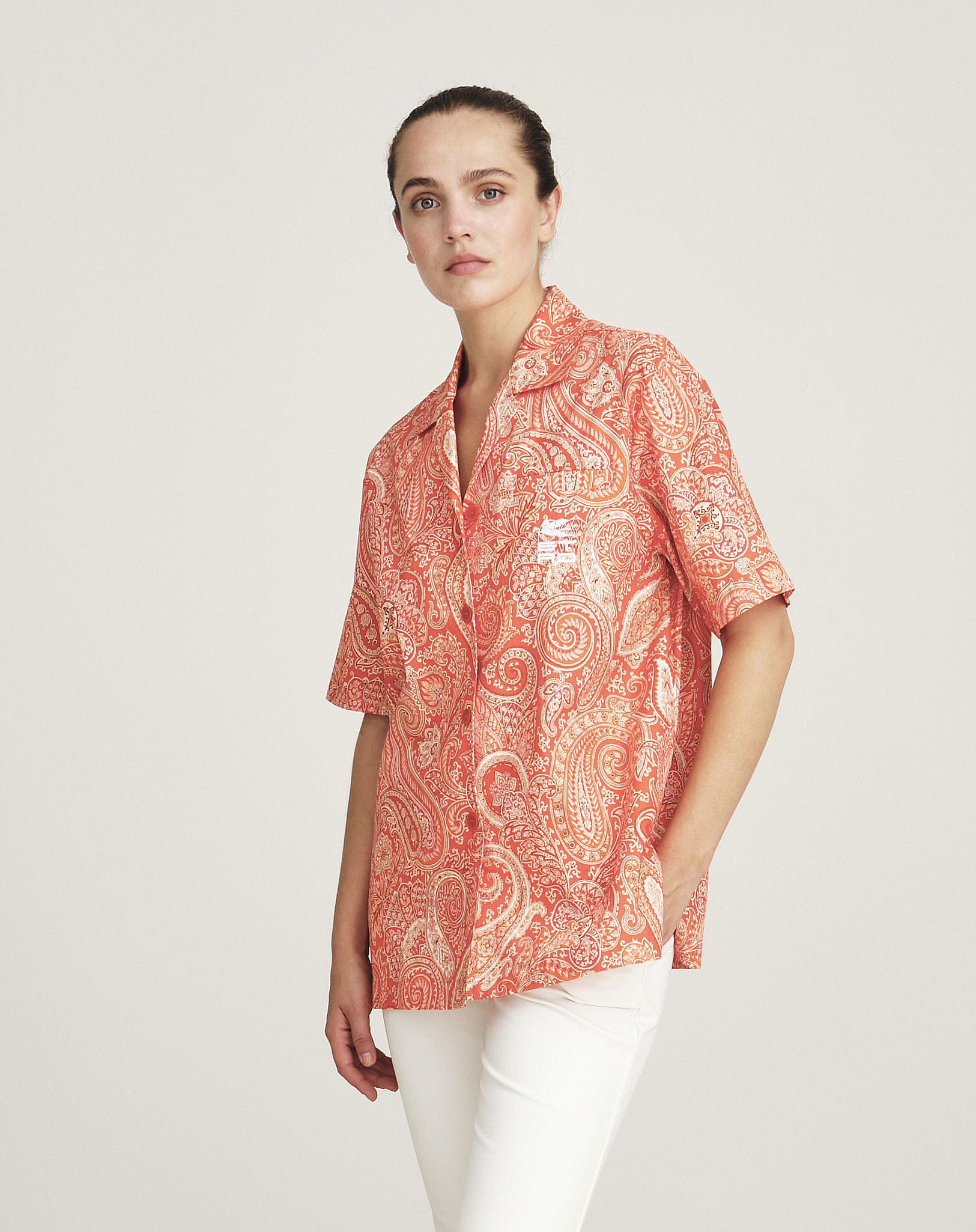 Etro - Orange Paisley Printed Oversized Cotton Shirt 38